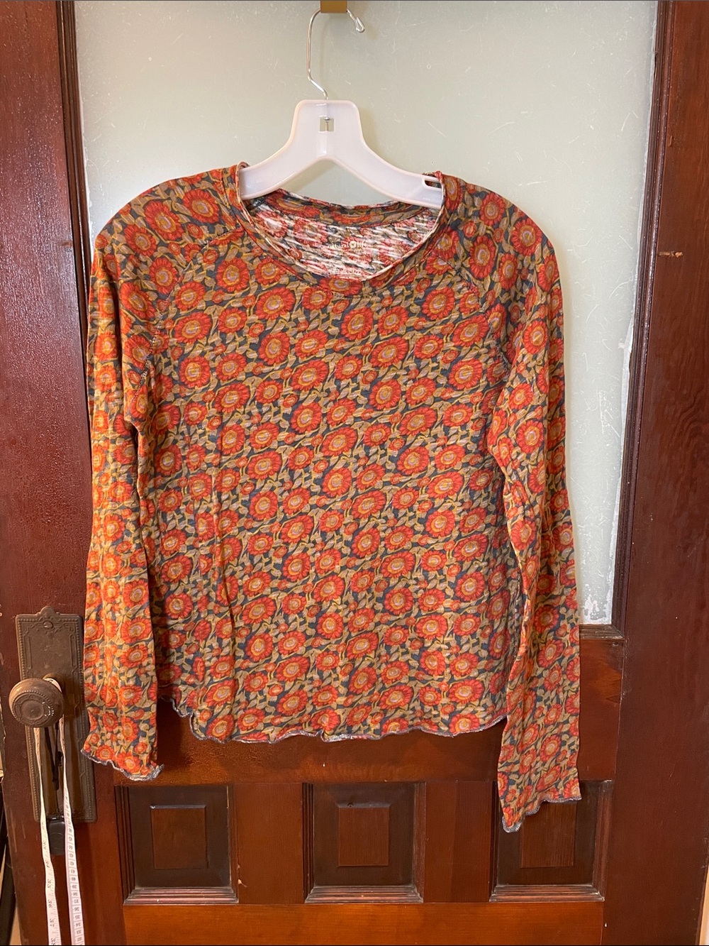 Natural Life Orange Floral Long-Sleeve Crewneck Top